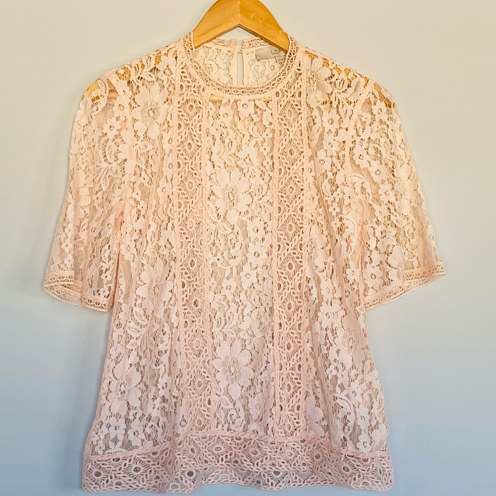 Loft Pink Lacy Short Sleeve Blouse! Size XS!